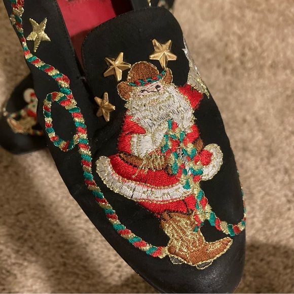 Vintage J. Renee Embroidered Cowboy Western Santa Christmas Flats - Picture 2 of 6